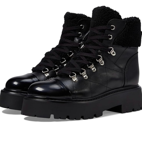 Steve Madden Women's Reyen Combat Boots Black Leather Sz 8.5 NWOB - Picture 1 of 10